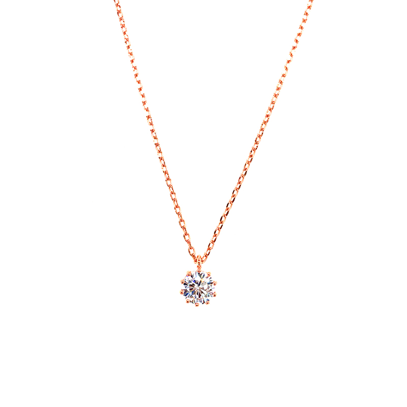 Solitaire Cubic Zirconia Sterling Rose Gold Necklace - Essjai