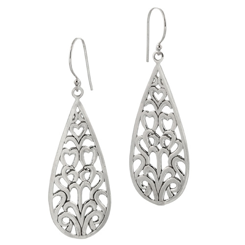 Sterling silver heart cut out teardrop earrings - Essjai